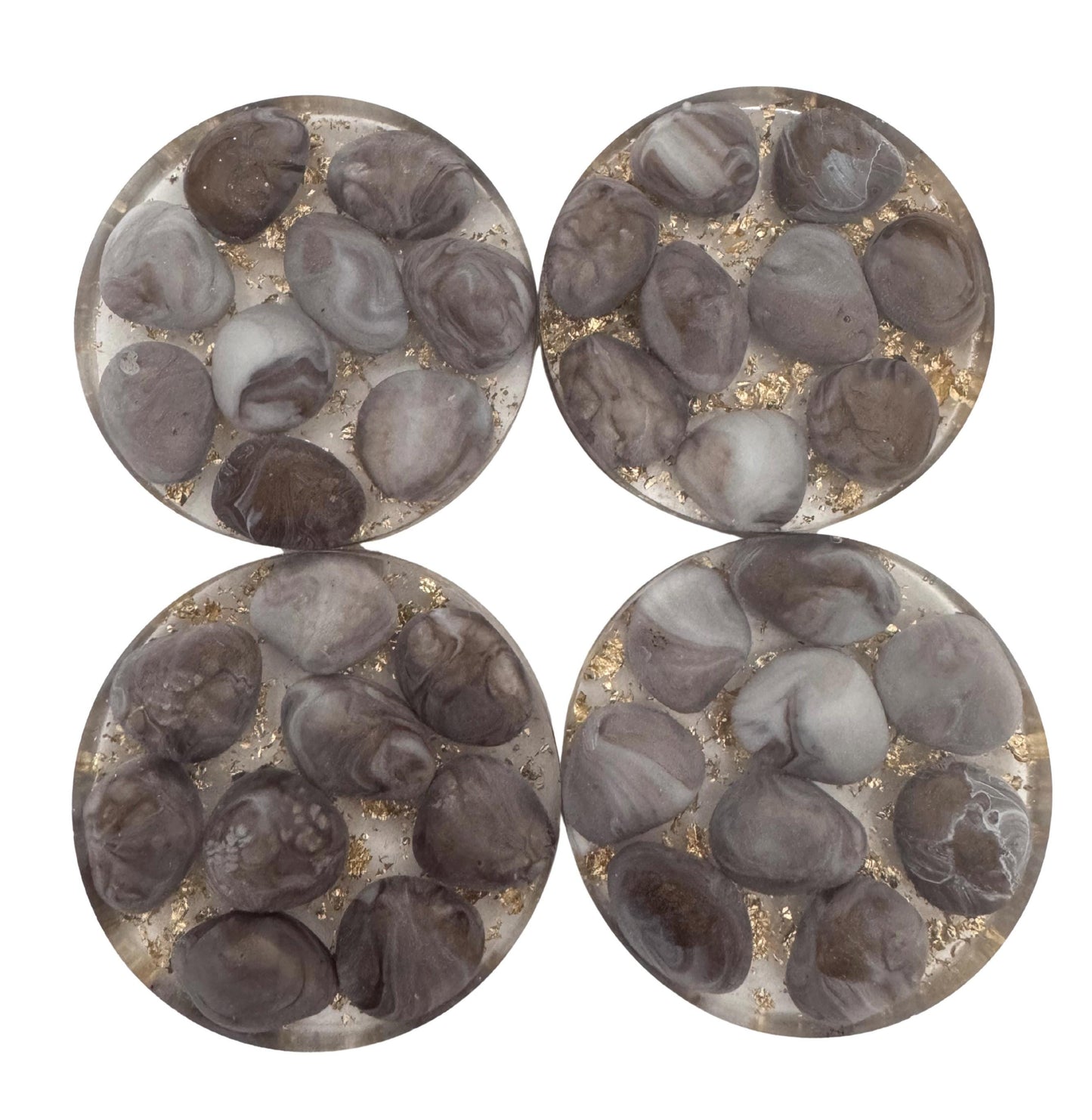 Epoxy Resin Coasters -  Round Set/5 (Heart, Camo, Coffee Bean, Stones, Wine Corks)