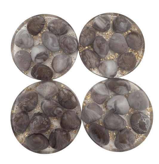 Epoxy Resin Coasters -  Round Set/5 (Heart, Camo, Coffee Bean, Stones, Wine Corks)